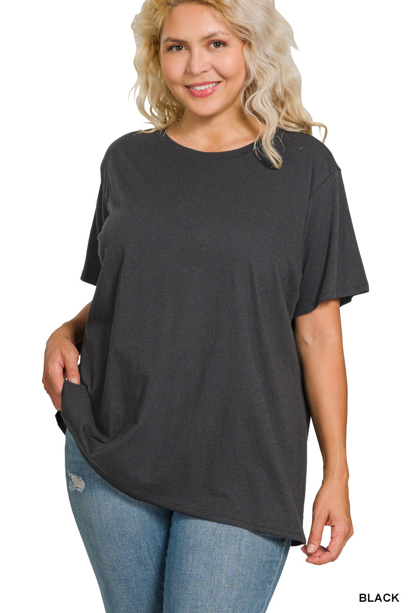 ZENANA Plus Cotton Boyfriend Round Neck Tee