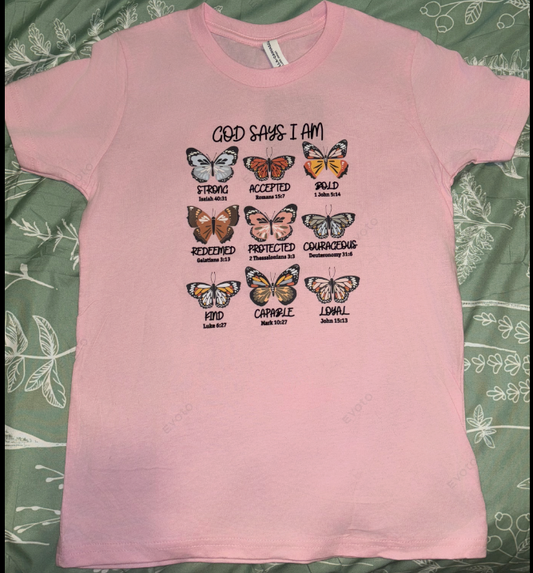 "God Says I Am" Bella Canvas Short Sleeve Girls Tee