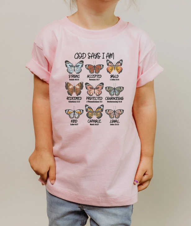 "God Says I Am" Bella Canvas Short Sleeve Girls Tee
