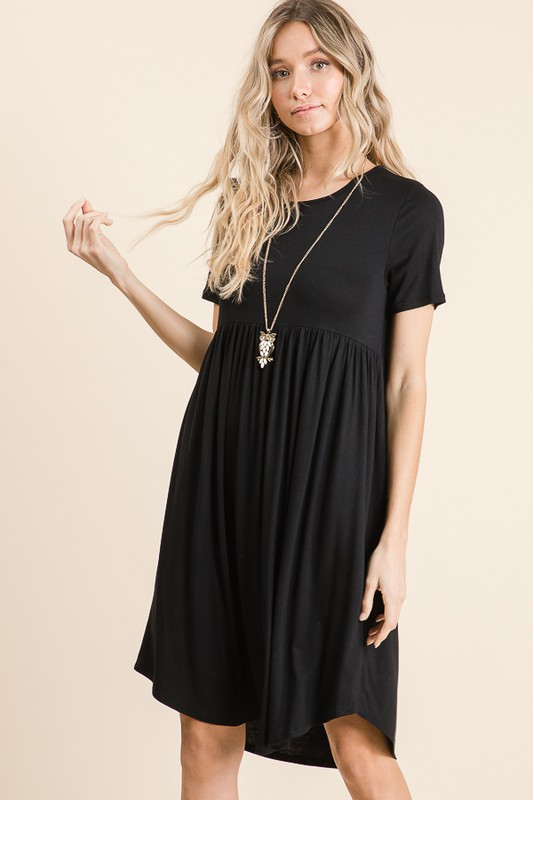 Solid Short Sleeve Midi Dress