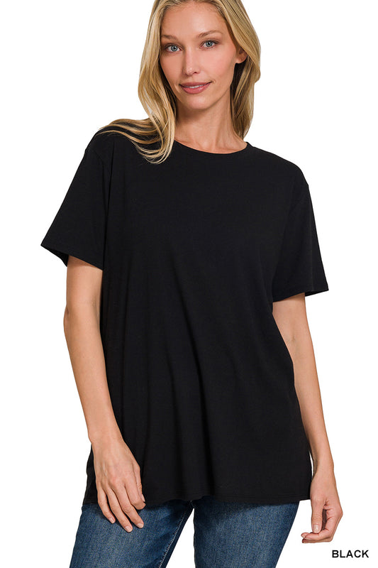ZENANA Cotton Boyfriend Round Neck Tee