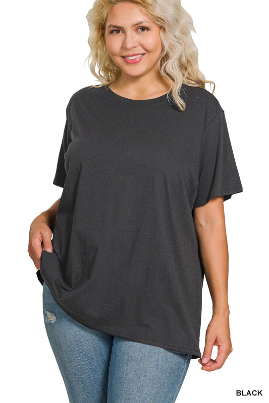 ZENANA Plus Cotton Boyfriend Round Neck Tee