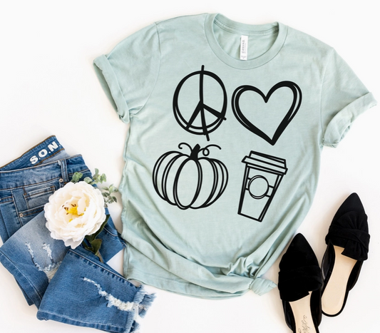 Peace Love Pumpkin Coffee Bella Canvas Short Sleeve Tee