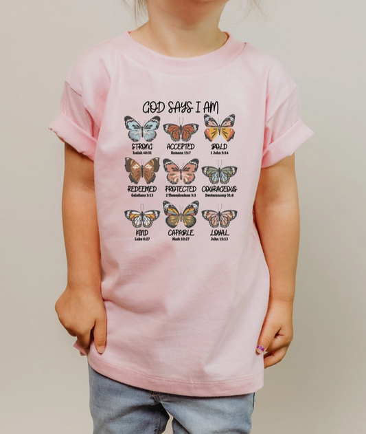 "God Says I Am" Bella Canvas Short Sleeve Girls Tee