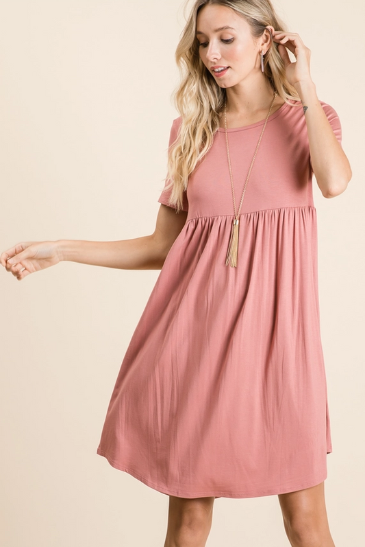 Solid Short Sleeve Midi Dress